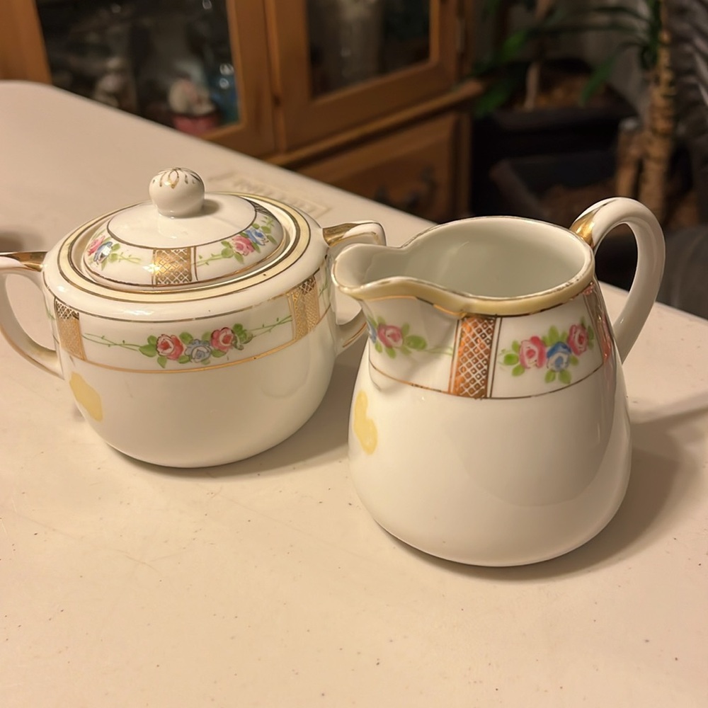 Vintage Sugar and creamer and painted by Nippon